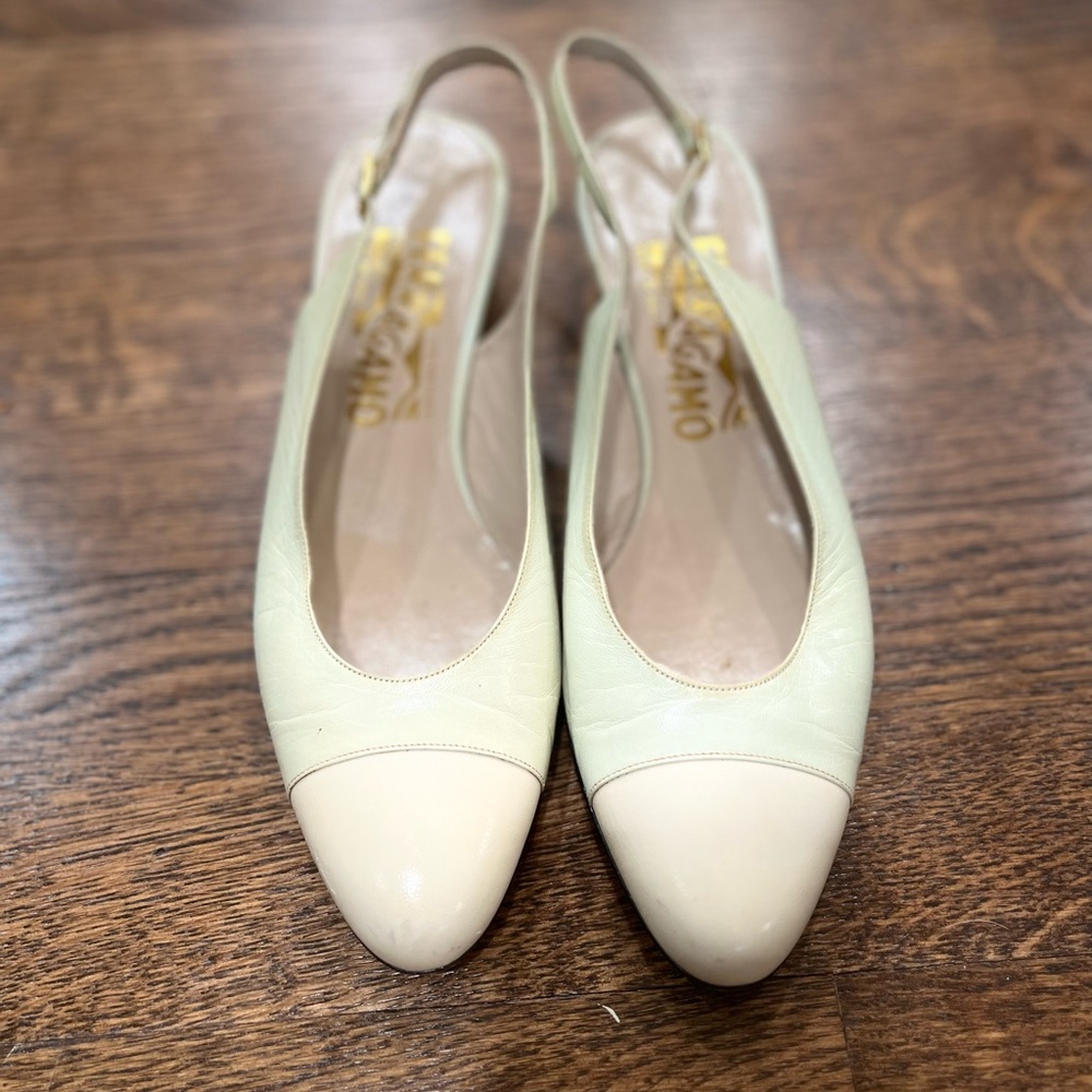 Salvatore Ferragamo Slingback Pumps~Two-Tone Cap Toe
